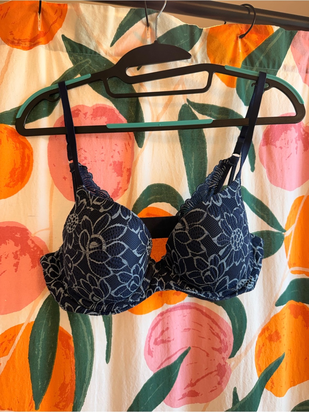 aerie Navy Floral Lace Push-up Bra
